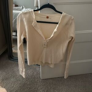 Free people medium cream waffle thermal long sleeve shirt top never worn